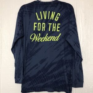 Victoria Secret PINK T Shirt Long Sleeve Campus Tee Blue Tie Dye Logo Size M